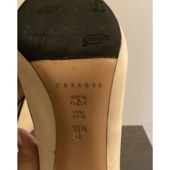 CASADEI Blade Pump in Cream Leather w/Black Patent Trim heels chic 40.5 10.5 - Picture 6 of 9